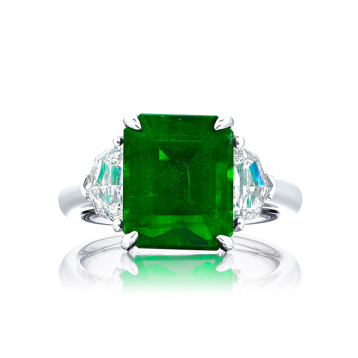 5.29 ct Certified Emerald Ring | Emerald-Cut Emerald with Epaulet Diamonds in Platinum | Breathtaking Radiance by Jb Star