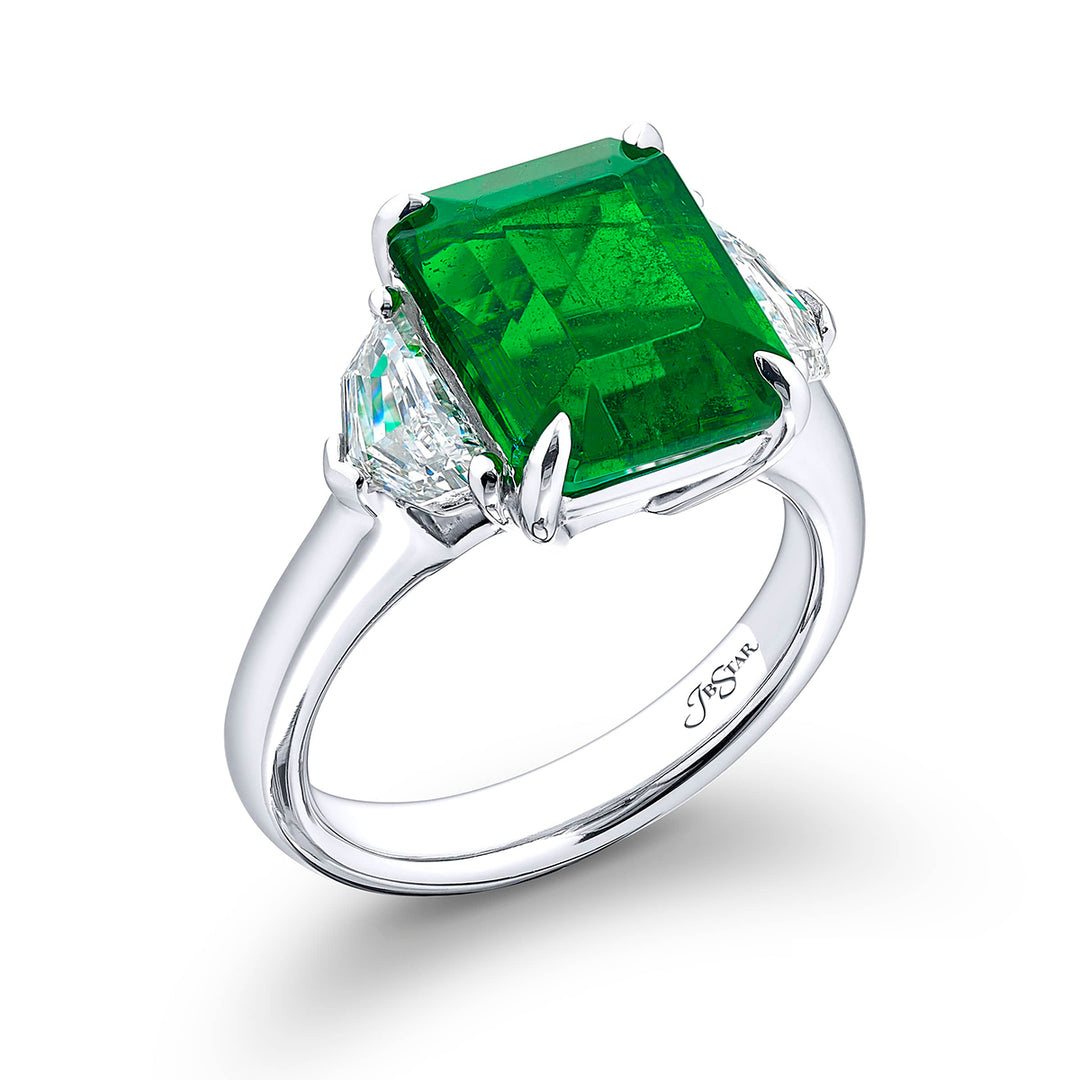 5.29 ct Certified Emerald Ring | Emerald-Cut Emerald with Epaulet Diamonds in Platinum | Breathtaking Radiance by Jb Star