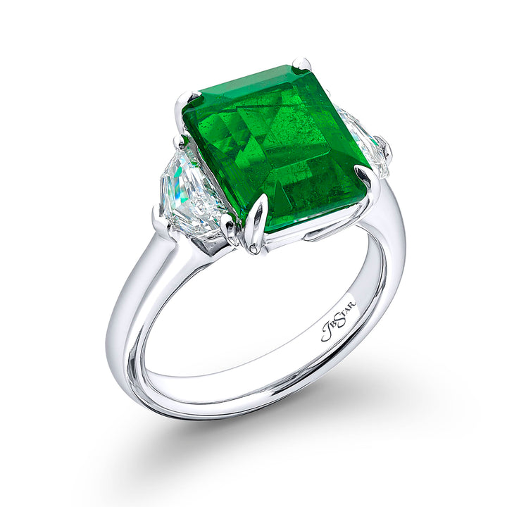 5.29 ct Certified Emerald Ring | Emerald-Cut Emerald with Epaulet Diamonds in Platinum | Breathtaking Radiance by Jb Star