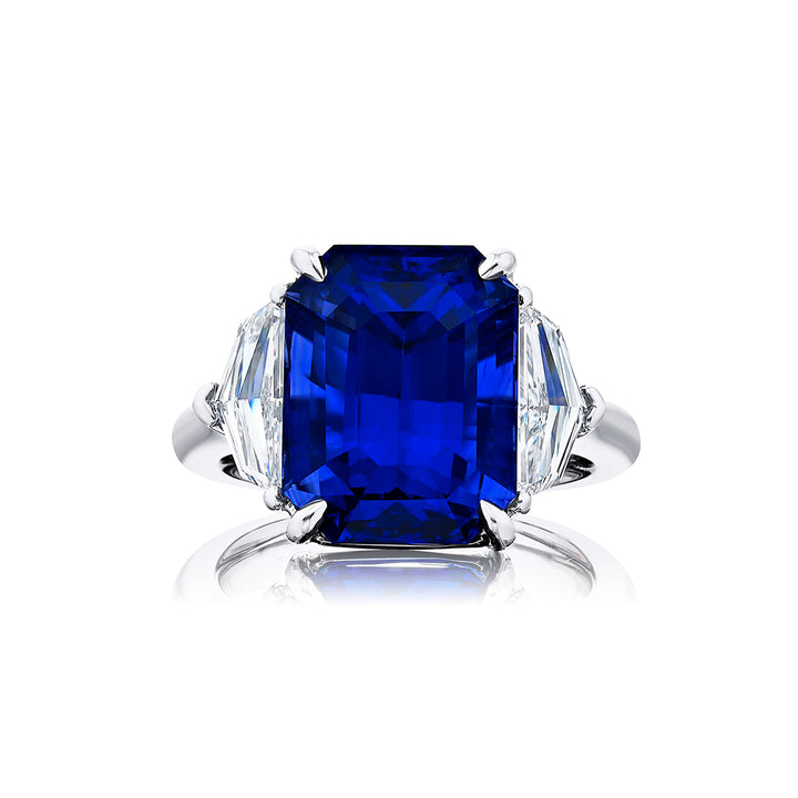 Platinum Emerald-Cut Sri Lankan Sapphire Certified Ring