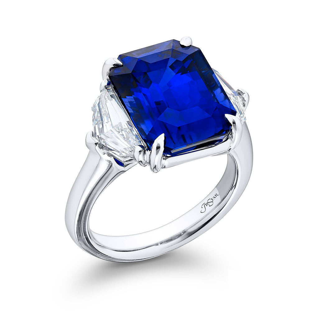 Platinum Emerald-Cut Sri Lankan Sapphire Certified Ring