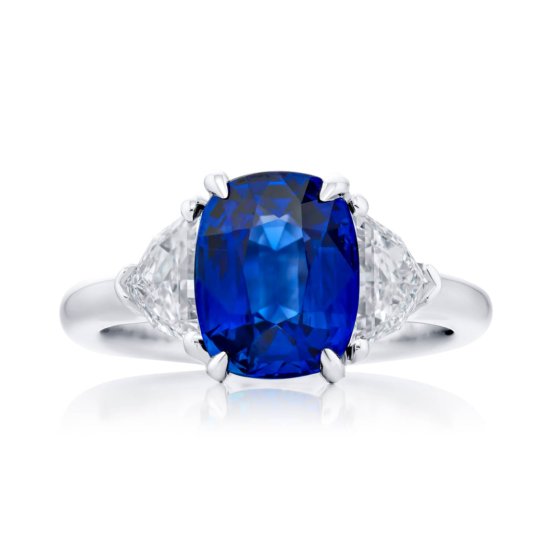 Platinum Cushion-Cut Vivid Sapphire Certified Ring