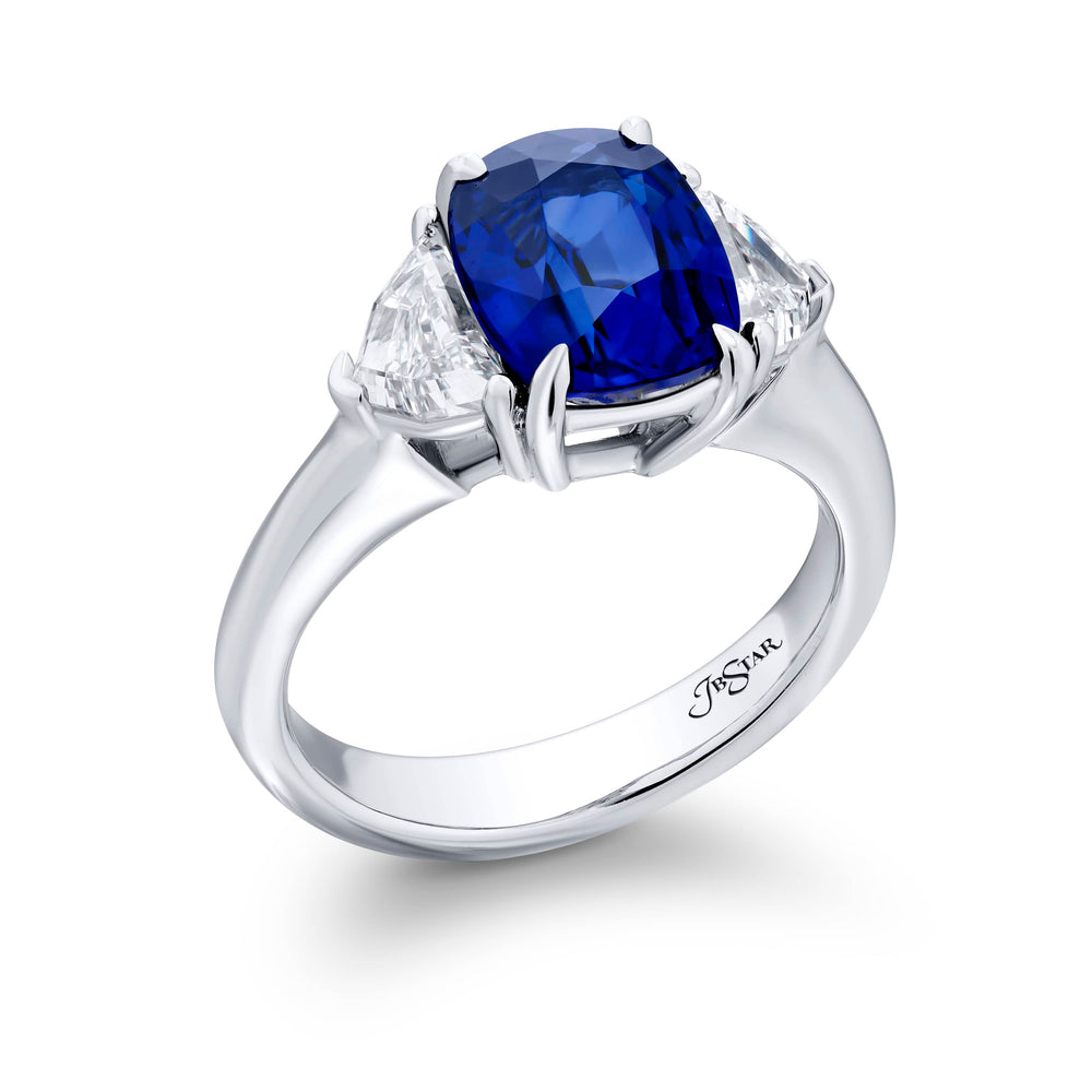 Platinum Cushion-Cut Vivid Sapphire Certified Ring