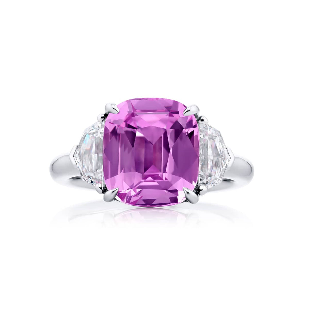 Platinum Cushion-Cut No-Heat Pink Sapphire Certified Ring