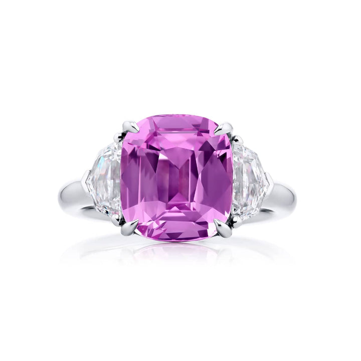 Platinum Cushion-Cut No-Heat Pink Sapphire Certified Ring