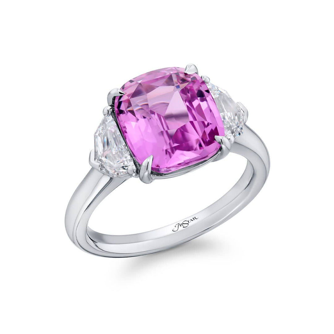 Platinum Cushion-Cut No-Heat Pink Sapphire Certified Ring