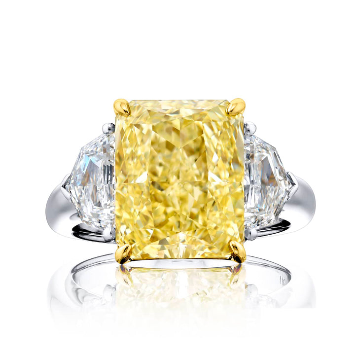 Platinum and 18K Yellow Gold Radiant-Cut Fancy Yellow Diamond Certified Ring