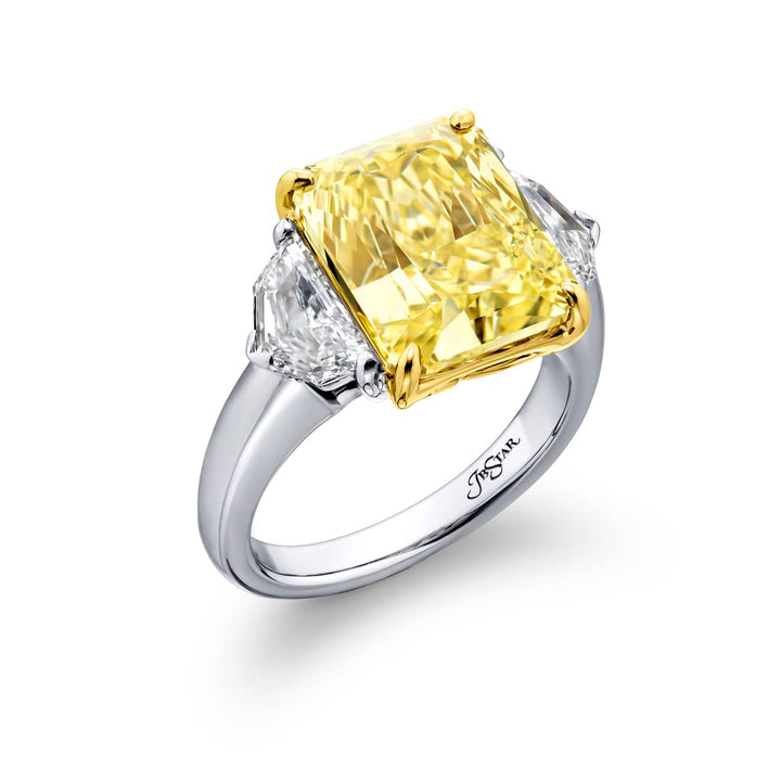 Platinum and 18K Yellow Gold Radiant-Cut Fancy Yellow Diamond Certified Ring
