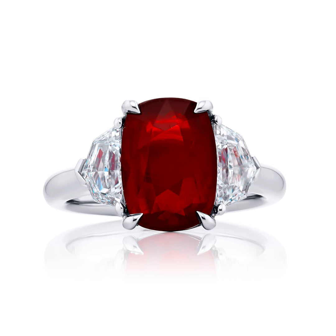 Platinum Cushion-Cut Vivid Ruby Certified Ring