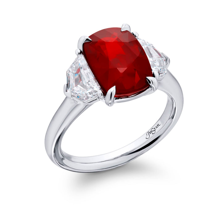 Platinum Cushion-Cut Vivid Ruby Certified Ring