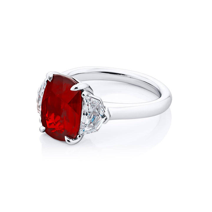 Platinum Cushion-Cut Vivid Ruby Certified Ring