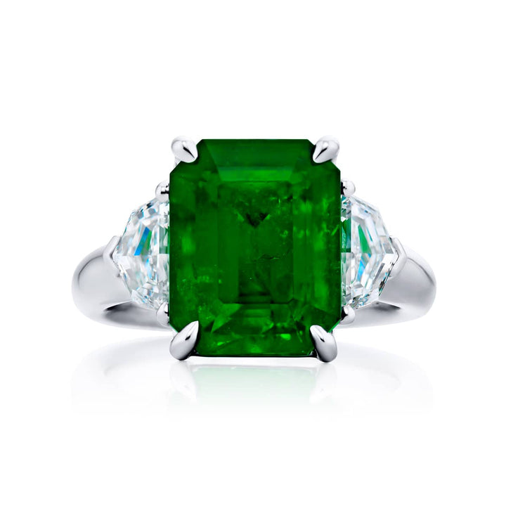 Platinum Emerald-Cut Emerald Certified Ring