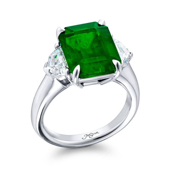 Platinum Emerald-Cut Emerald Certified Ring