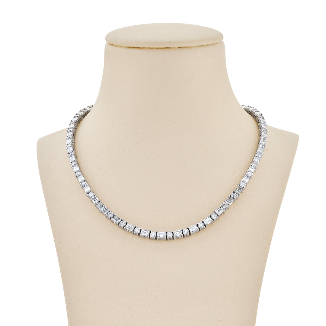 Platinum Emerald-Cut and Round Diamond Necklace