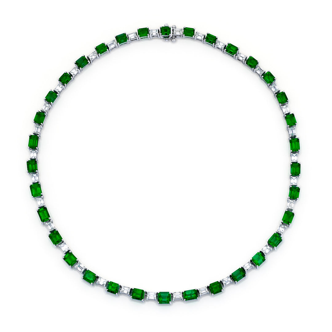Platinum Emerald-Cut Emerald and Diamond Certified Necklace