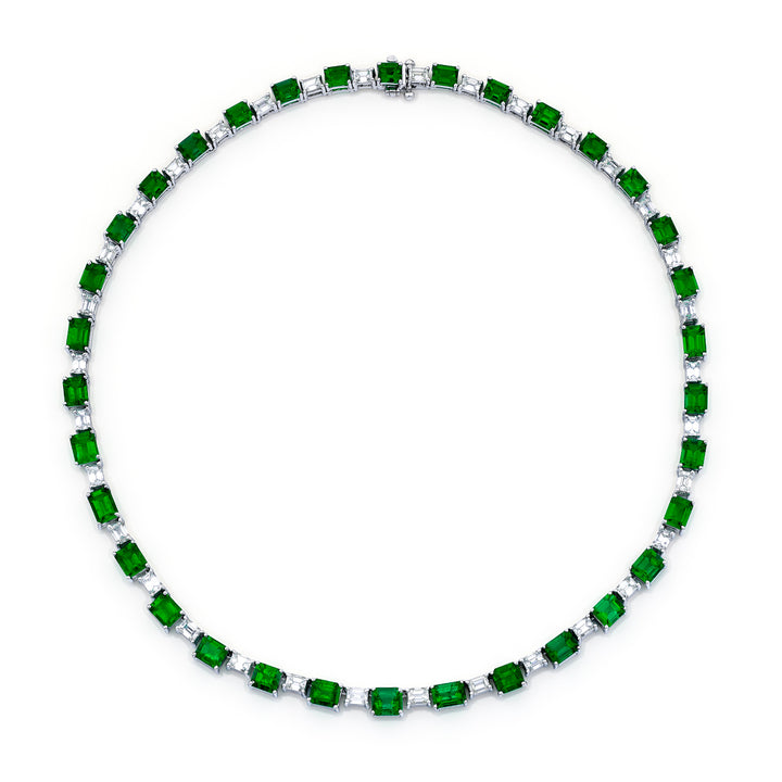 Platinum Emerald-Cut Emerald and Diamond Certified Necklace