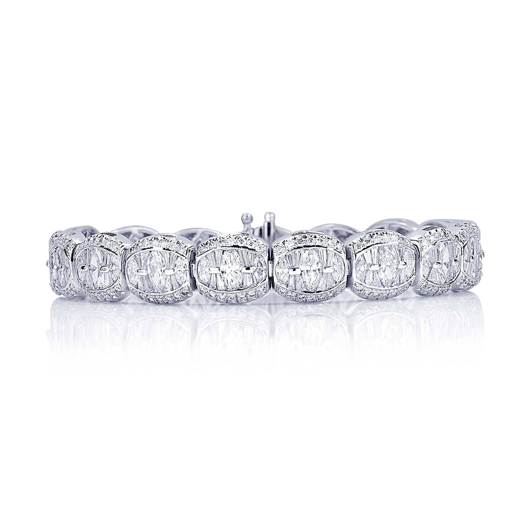 Platinum Marquise and Tapered Baguette Diamond Channel Set Bracelet
