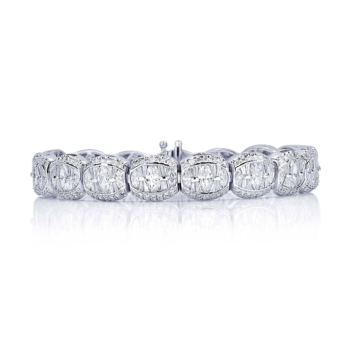 Platinum Marquise and Tapered Baguette Diamond Channel Set Bracelet