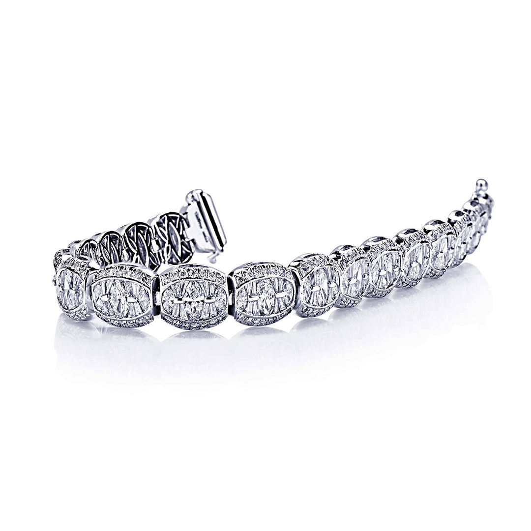 Platinum Marquise and Tapered Baguette Diamond Channel Set Bracelet