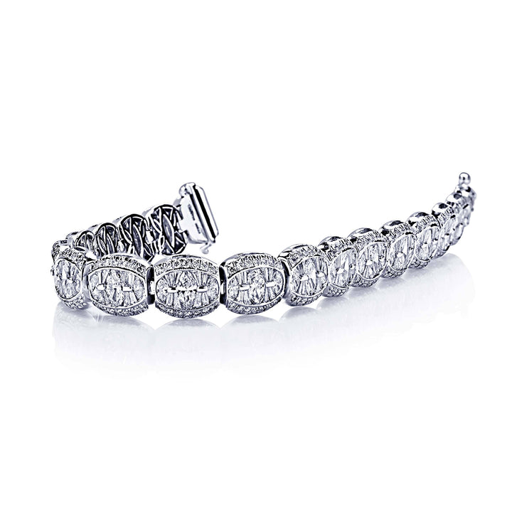 Platinum Marquise and Tapered Baguette Diamond Channel Set Bracelet