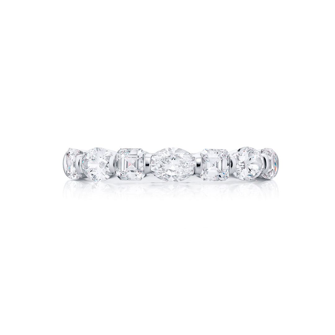 Platinum Square Emerald-Cut and Oval Diamond East-West Bar Set Band