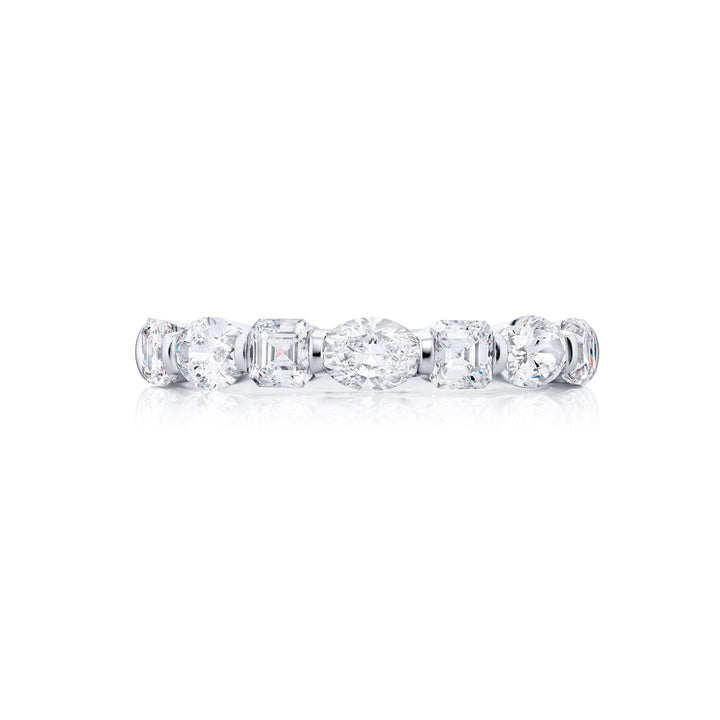 Platinum Square Emerald-Cut and Oval Diamond East-West Bar Set Band