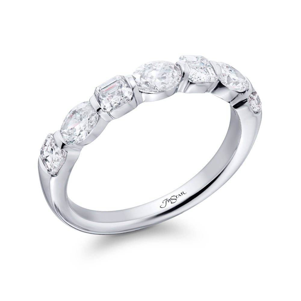 Platinum Square Emerald-Cut and Oval Diamond East-West Bar Set Band