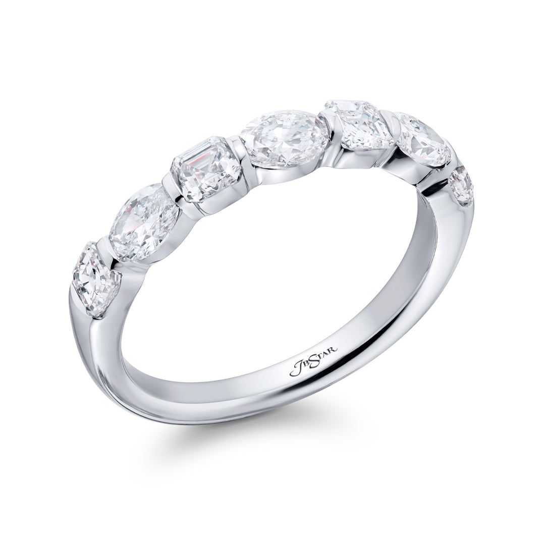 Platinum Square Emerald-Cut and Oval Diamond East-West Bar Set Band
