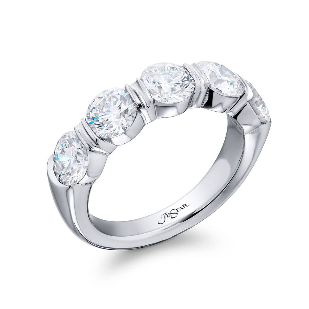 Platinum Round Diamond Certified Bar Set Band
