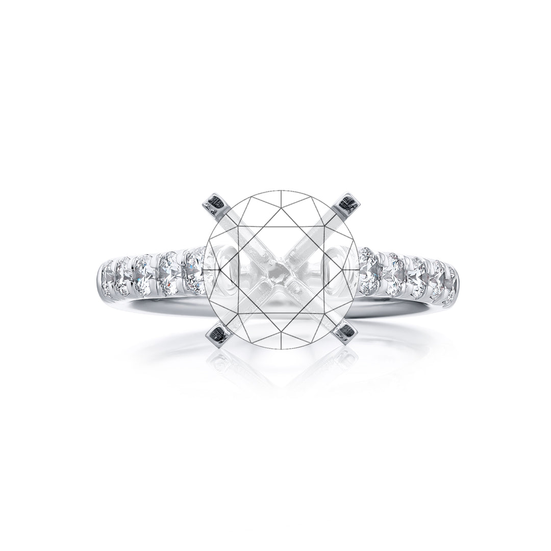 Dazzling Brilliance: Our timeless Diamond Semi-mount. These ten round diamonds are set in cut down setting handcrafted in pure platinum.