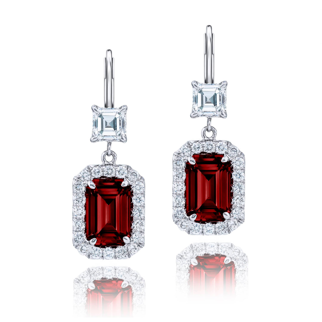 Platinum Emerald-Cut Ruby Certified Drop Earrings