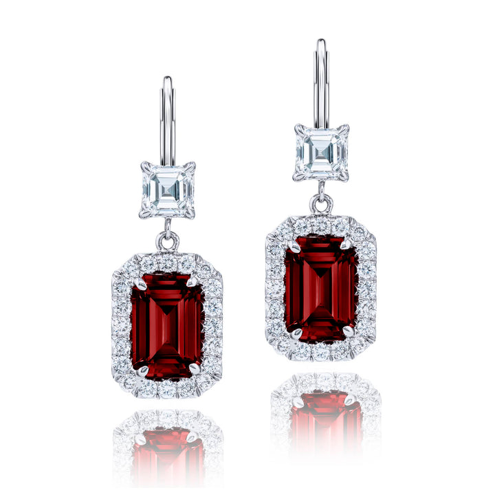 Platinum Emerald-Cut Ruby Certified Drop Earrings