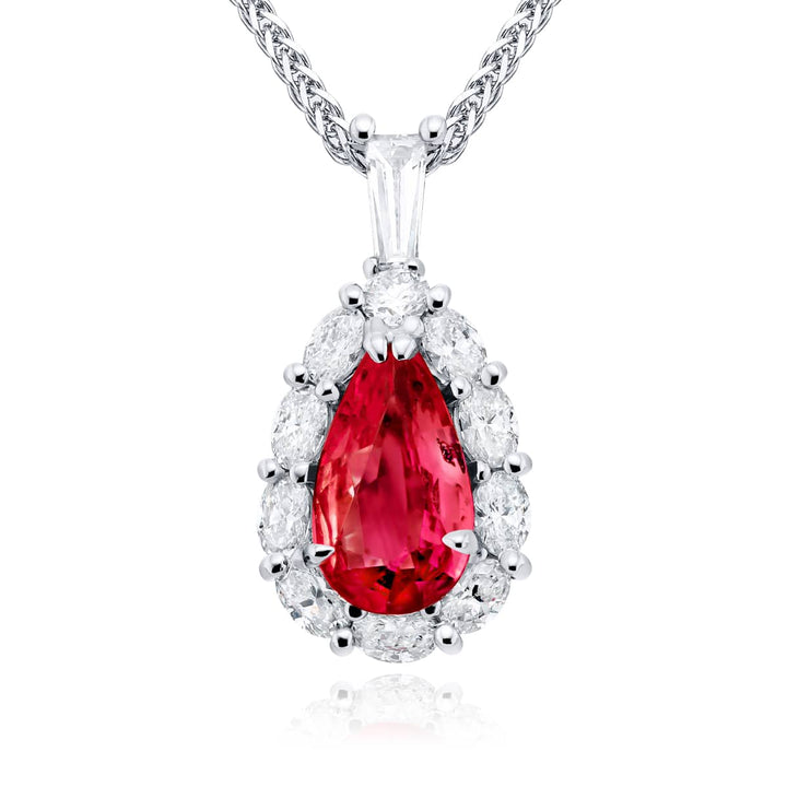 Platinum Pear-Shaped Padparadscha Sapphire and Diamond Certified Pendant