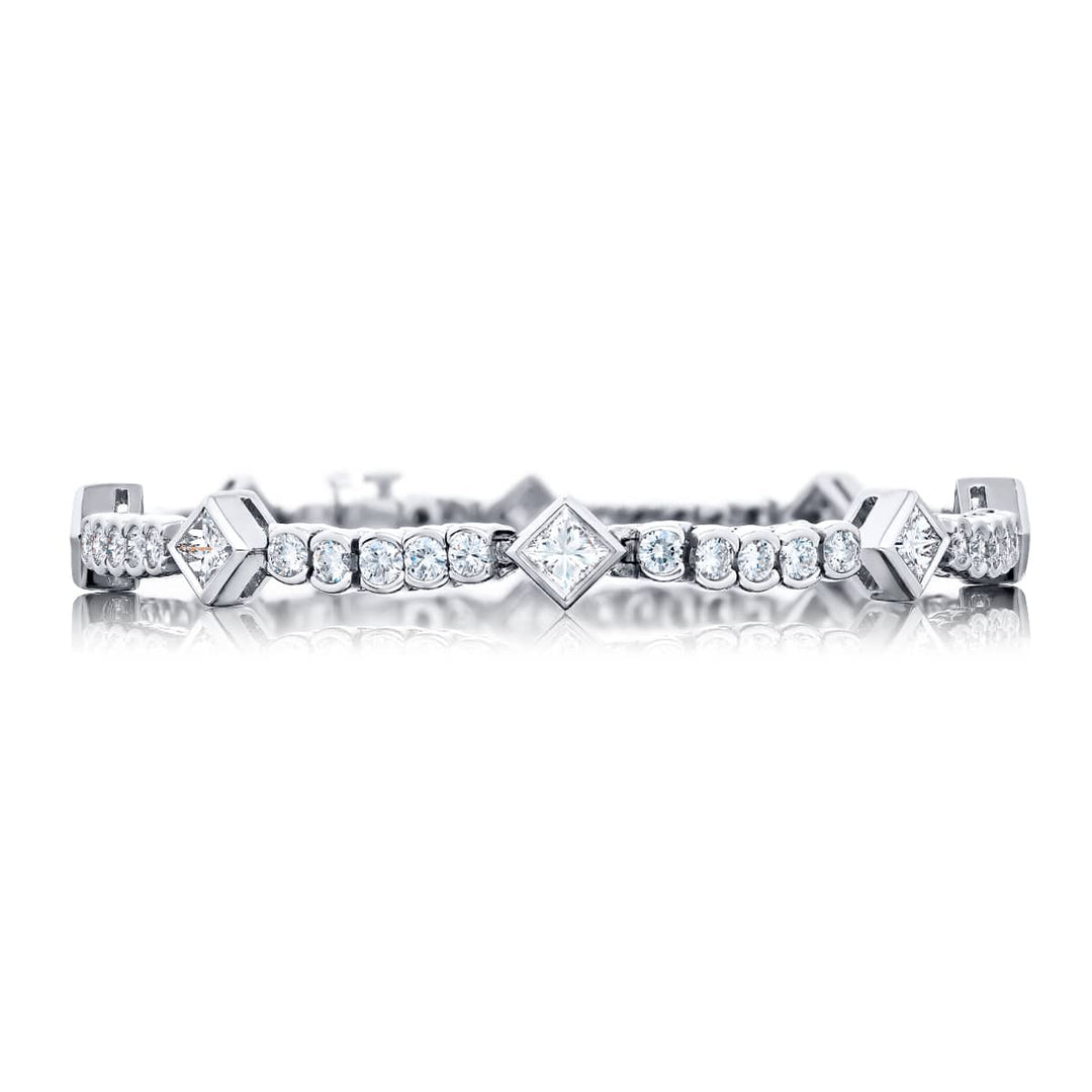 Platinum and 18K White Gold Princess-Cut Diamond Bezel Bracelet
