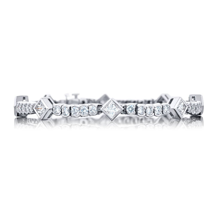 Platinum and 18K White Gold Princess-Cut Diamond Bezel Bracelet