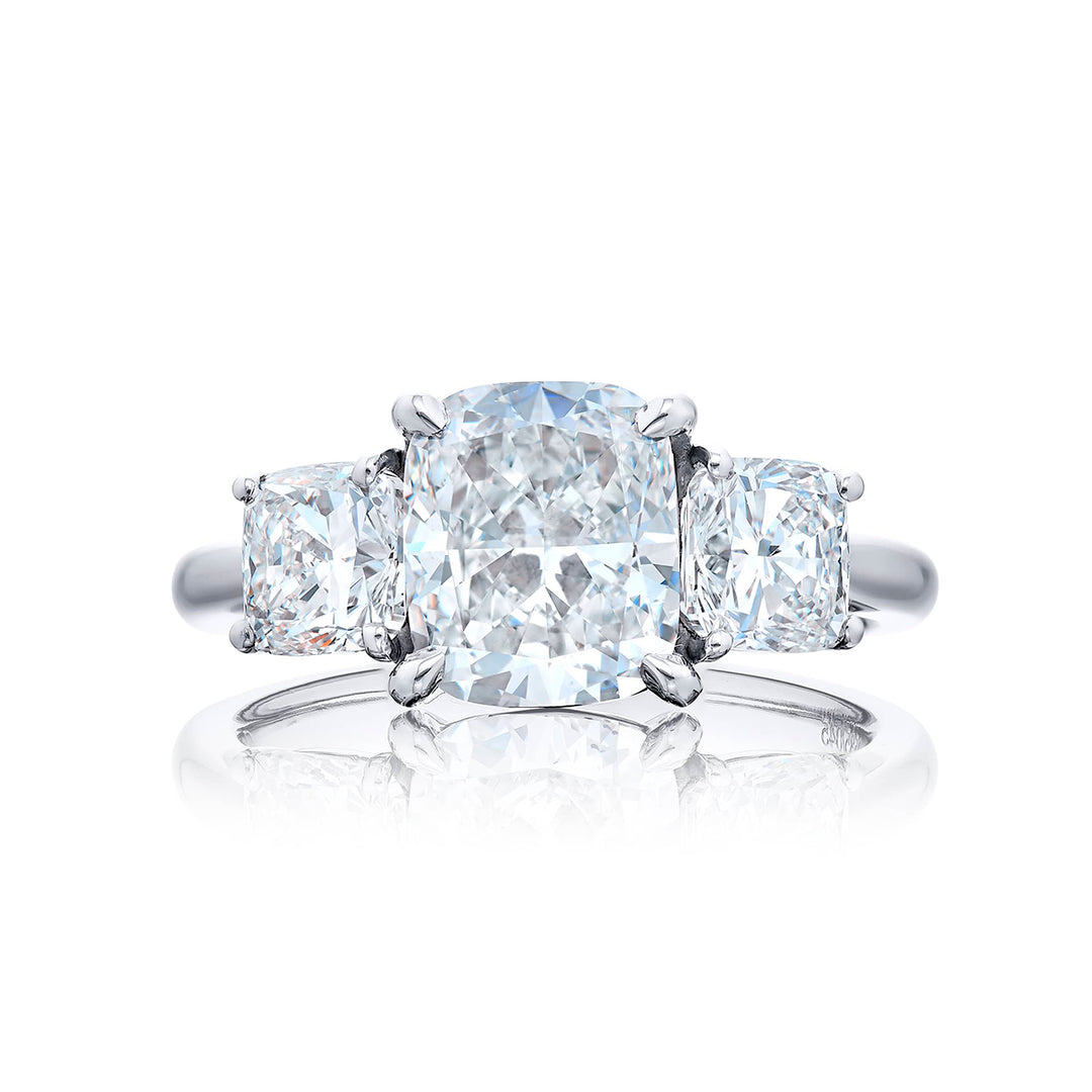 2.16 ct. GIA-Certified Cushion-Cut Diamond Ring with Cushion-Cut Accents in Platinum