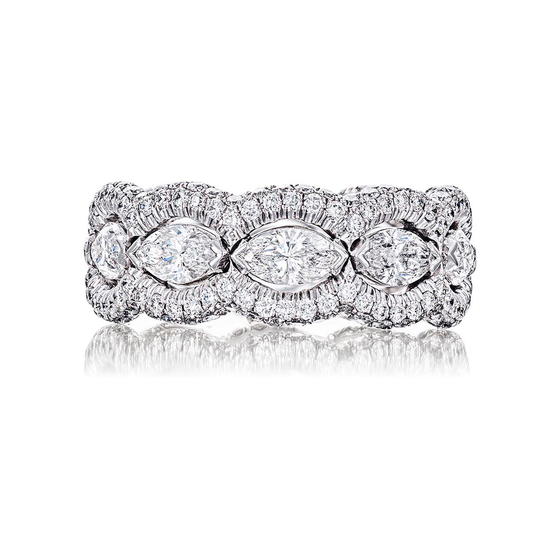 Diamond eternity band 10 marquise diamonds pave design.