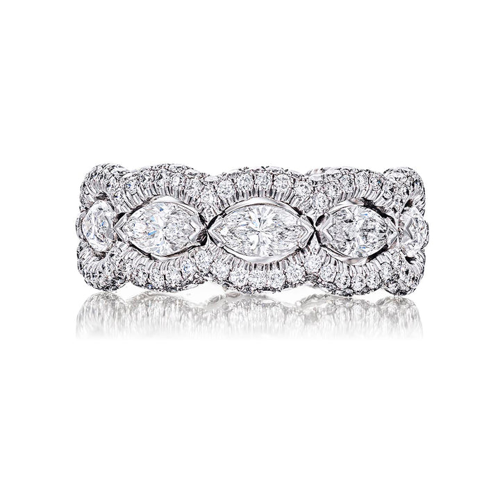 Diamond eternity band 10 marquise diamonds pave design.