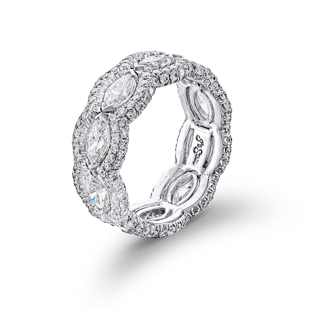Diamond eternity band 10 marquise diamonds pave design.
