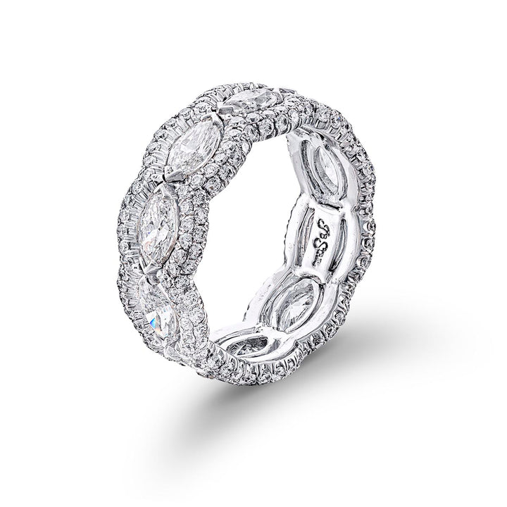 Diamond eternity band 10 marquise diamonds pave design.