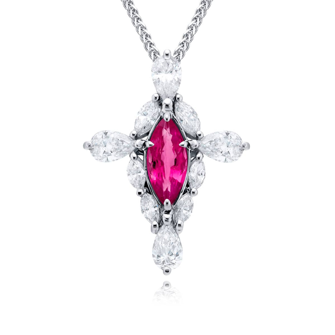 Platinum Marquise Pink Sapphire and Diamond Cross Pendant
