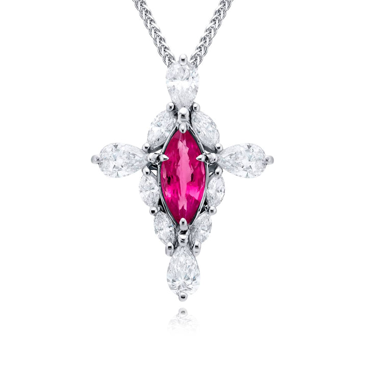 Platinum Marquise Pink Sapphire and Diamond Cross Pendant