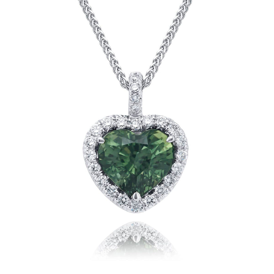 Platinum Heart-Shaped Green Sapphire Certified Pendant