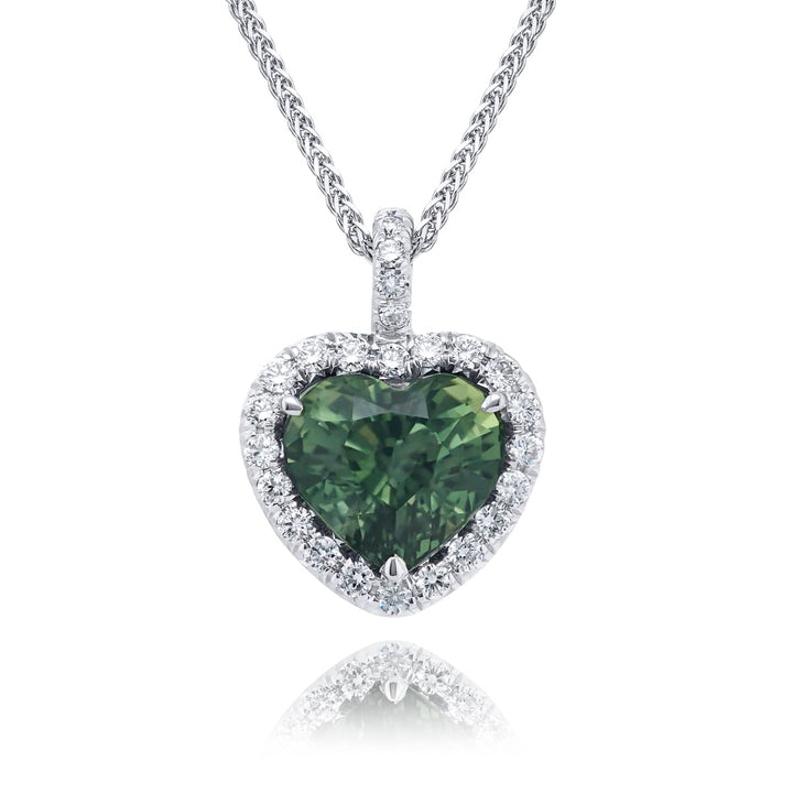 Platinum Heart-Shaped Green Sapphire Certified Pendant