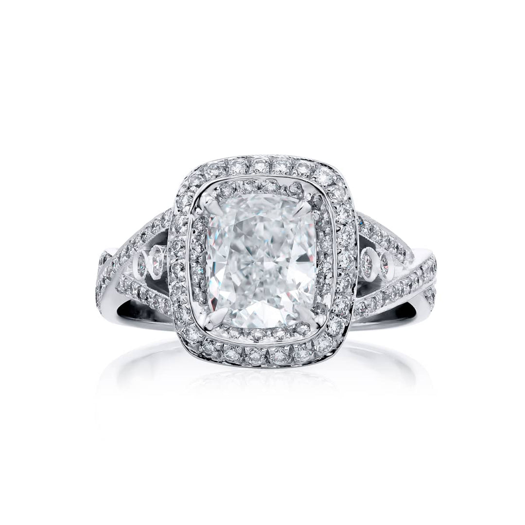 Platinum Cushion-Cut Diamond Certified Ring