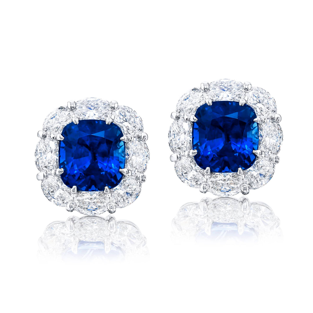 Platinum Cushion-Cut Sri Lankan Sapphire Certified Stud Earrings