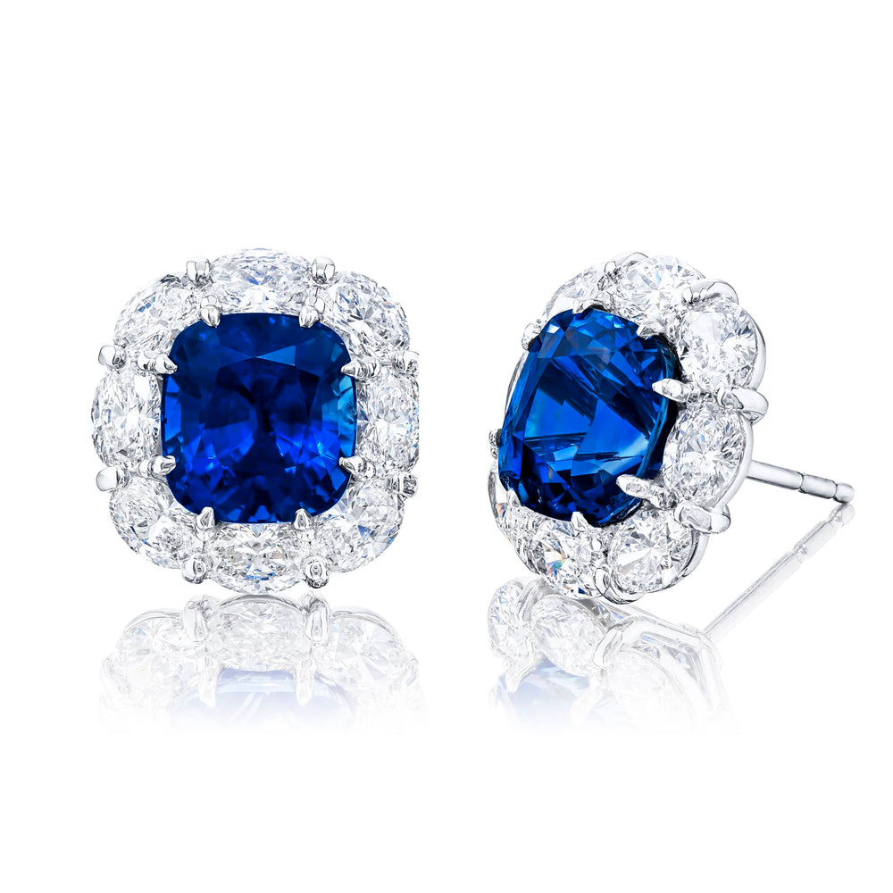 Platinum Cushion-Cut Sri Lankan Sapphire Certified Stud Earrings
