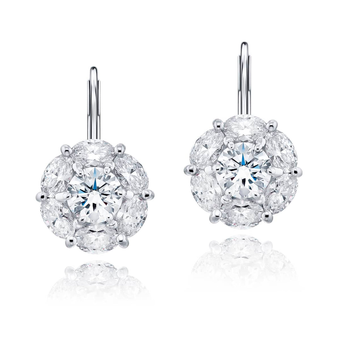 Platinum Round Diamond Certified Floral Stud Earrings