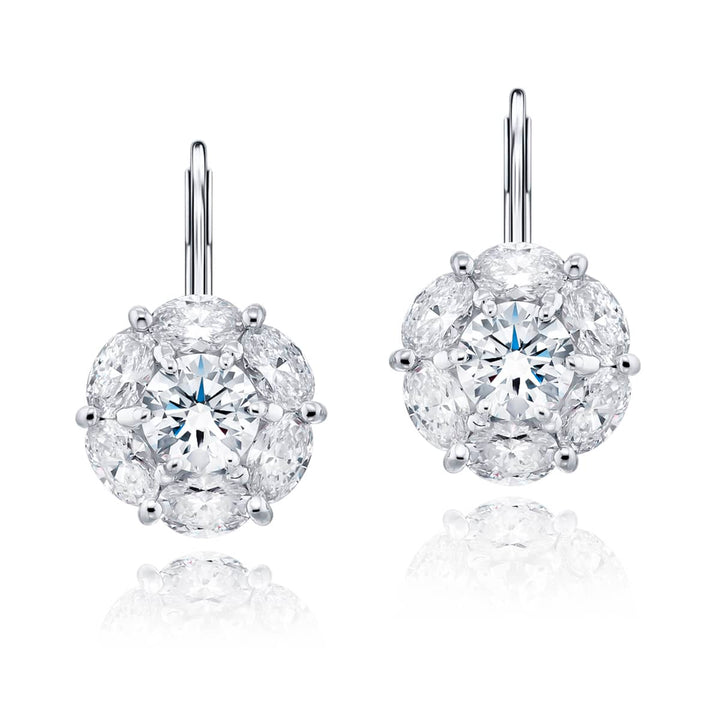Platinum Round Diamond Certified Floral Stud Earrings