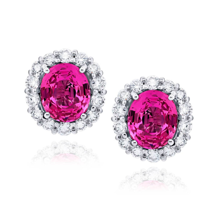 Platinum Oval Pink Sapphire Certified Stud Earrings